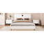 Grand lit blanc avec éclairage décoratif à DEL, haut-parleurs, tête de lit épaisse en similicuir, plateforme sans sommier à ressorts, revêtement en cuir, blanc, requis-149781606-149781600