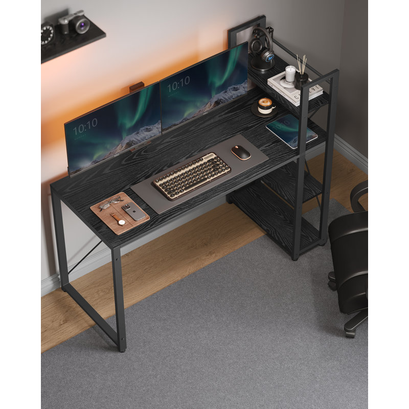Ainis Metal Base Computer Desk, Ebony Black