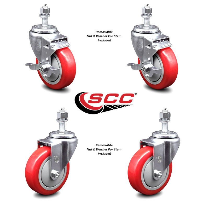 Polyurethane 12MM Threaded Stem Caster Set with Brake