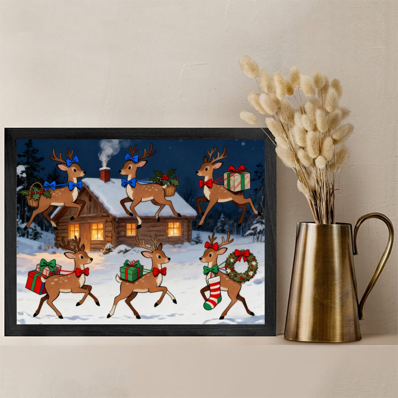 Reproduction d'art encadré noir rétro de Noël, H 9 po x l 11 po