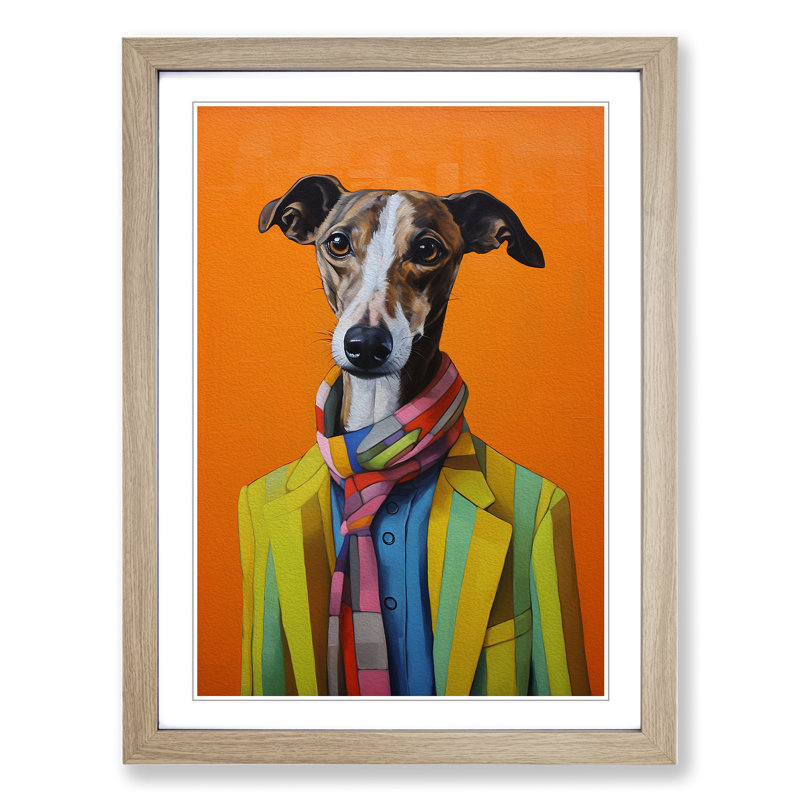 Whippet Contemporary - Framed Print, Oak , 46cm H x 34cm W x 2cm D