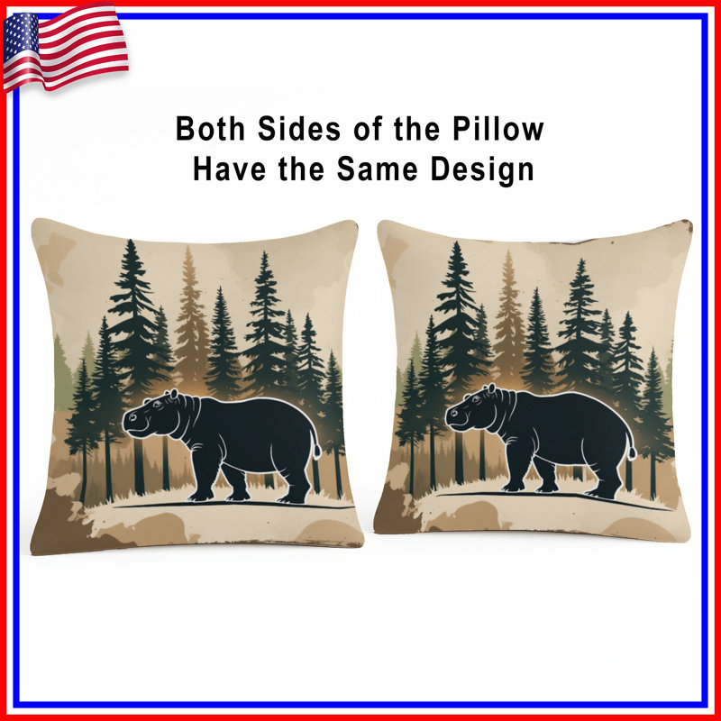 Hippo In Pine Forest Double Sided Throw Pillows, 16 x 16 inches