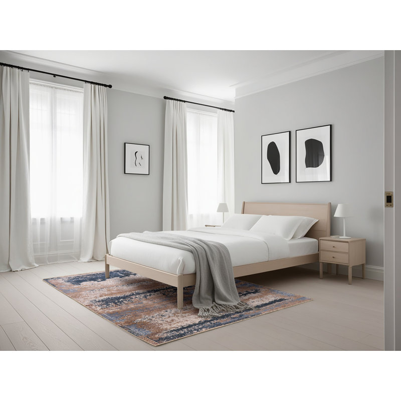 Tapis abstrait brun / bleu, Rectangle 5 pi x 7 pi