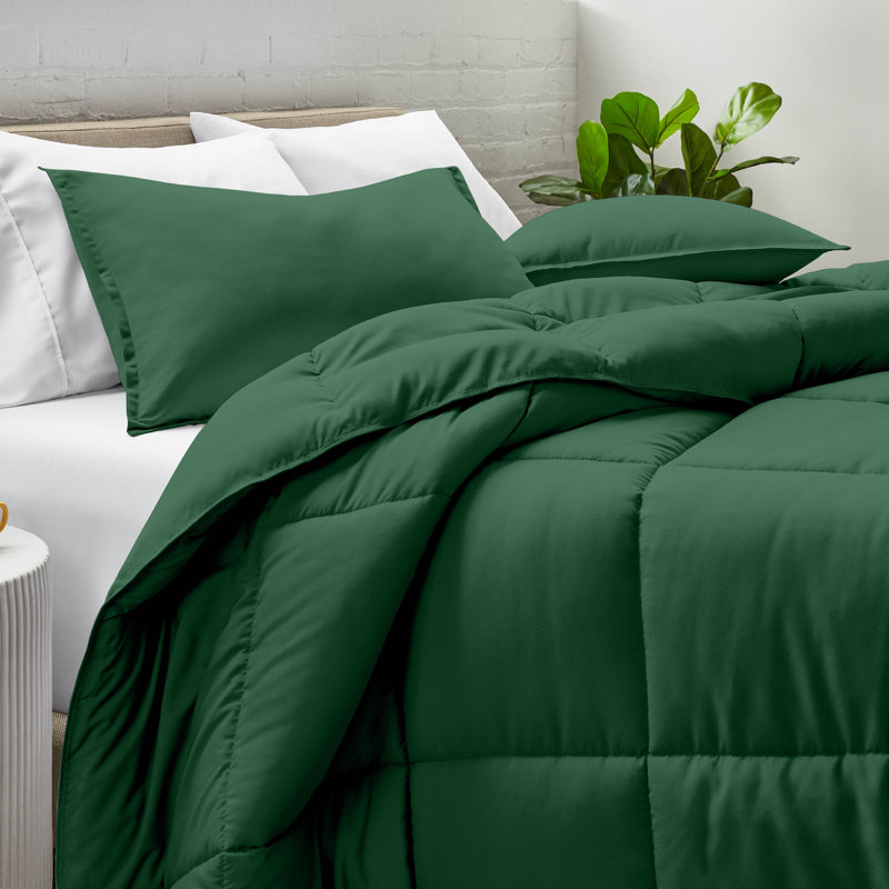 Soft All Season Comforter Set, Twin Comforter + 1 Standard Sham, Forest Green
