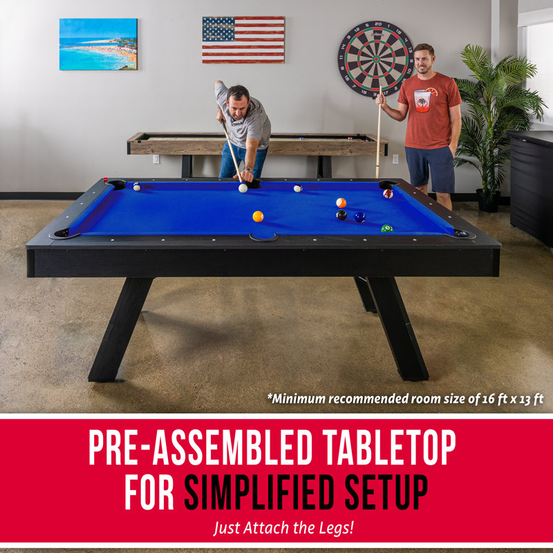 7 ft Black Engineered Wood Pool Table with Blue Felt