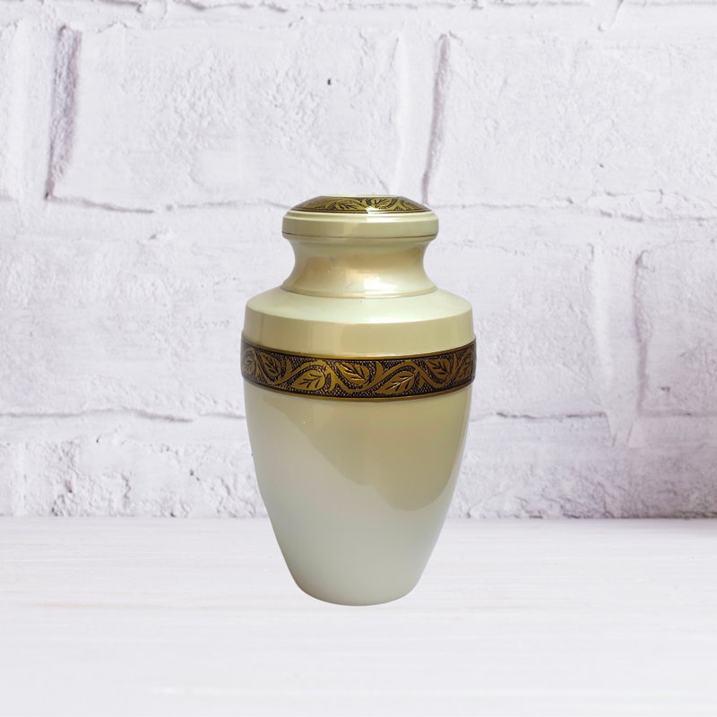 Leaf Vine Adult Cremation Urn, 10.5" H x 7" W x 7" D, White
