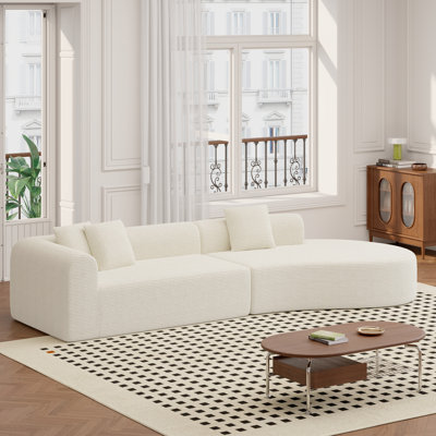 Modern Style Curved Sofa, Upholstery Corduroy Sofa Couch with 3 Pillows, Oversized Sleek Curved Sectional Boucle Fabric Couch for Living Room by Latitude Run