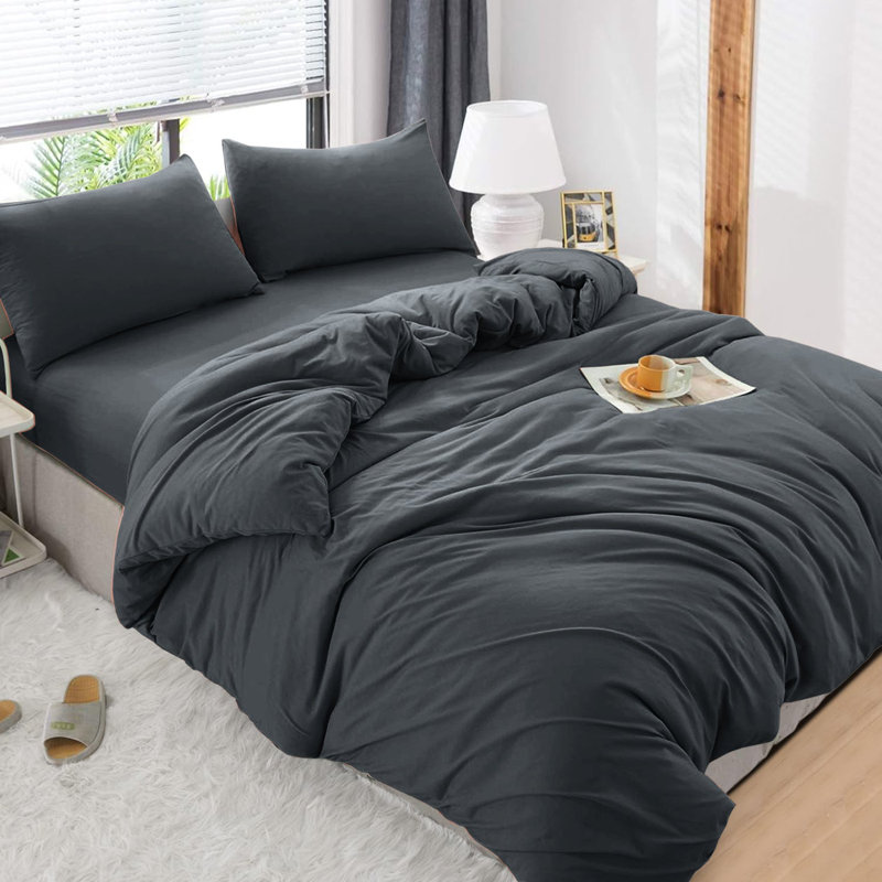 Premium 4-Piece Ultra-Soft Microfiber Duvet Complete Cover Set, King Duvet Cover + 3 Additional Pieces, Charcoal