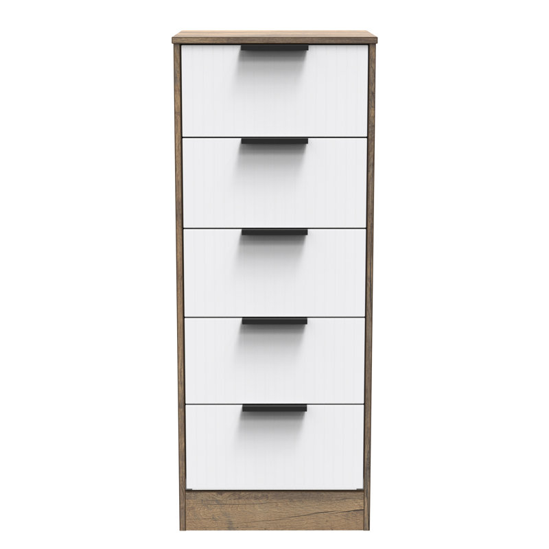 Atsumi 45cm W Manufactured Wood Bedside Table, White Matt/Vintage Oak