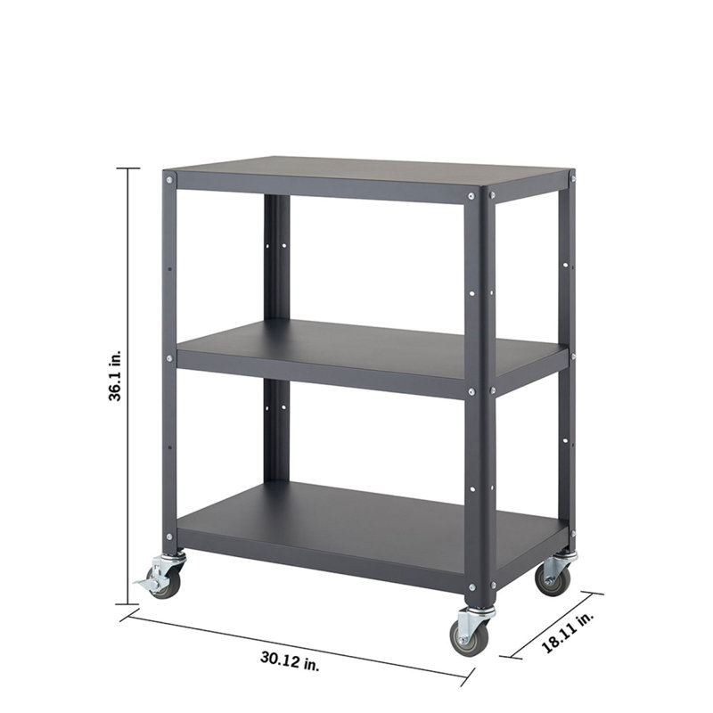 Trinity Dark Gray Metal Utility Cart with Adjustable Shelf