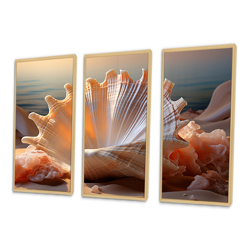 Opulente, coquillages symboliques I - ensemble d'art mural coquillage, Cadre naturel flottant, H 28 po x l 36 po x P 1 po