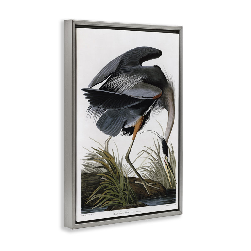 Toile flottante encadrée «Classic Heron at Lake» par Stellar Design Studio, H 25 po x l 17 po, Cadre flottant gris lustré