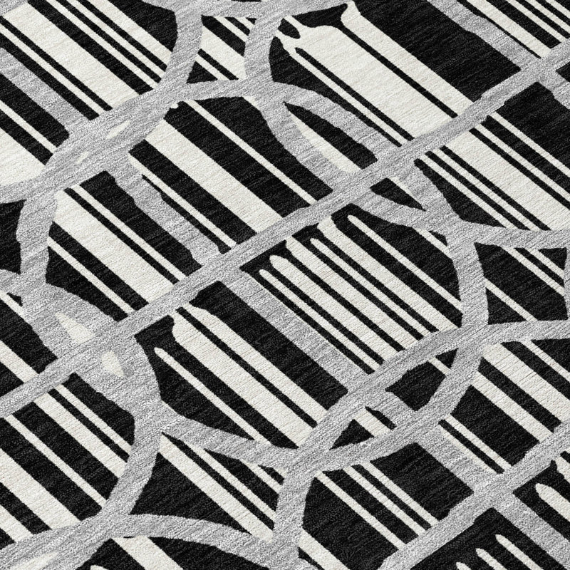 Machine Washable Indoor/Outdoor Chantille ACN2769 Geometric Rug, 1'8" x 2'6", Black