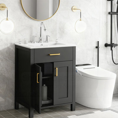 Compact Modern Bathroom Vanity with Durable Ceramic Sink and Ample Storage Perfect for Small Spaces