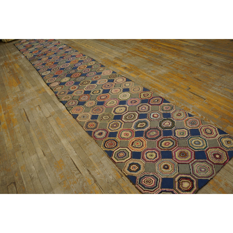 Tapis antique antique American Hooked - motif géométrique crocheté - velours bouclé
