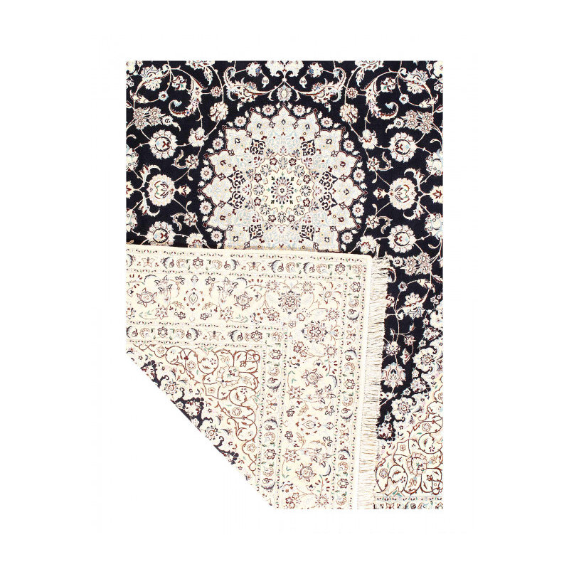 Navy Blue Fine hand Knotted Persian silk & wool Nain 6'7'' X 9'11