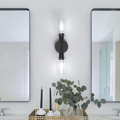 Espird 2-Light Bathroom Vanity Light Fixture With Clear Glass Shades, Wall Sconce For Over Mirror, Farmhouse Modern Design, Vertical Or Horizontal Mounting, E26 Base