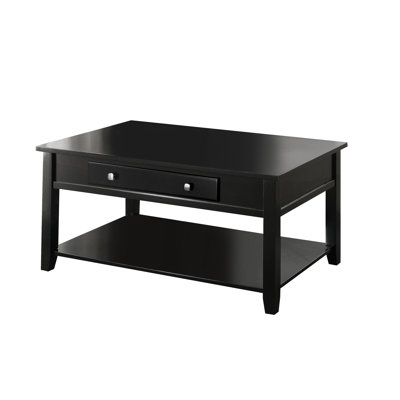 Black Finish Coffee Table With Lift-Top And Open Bottom Storage Shelf Stability