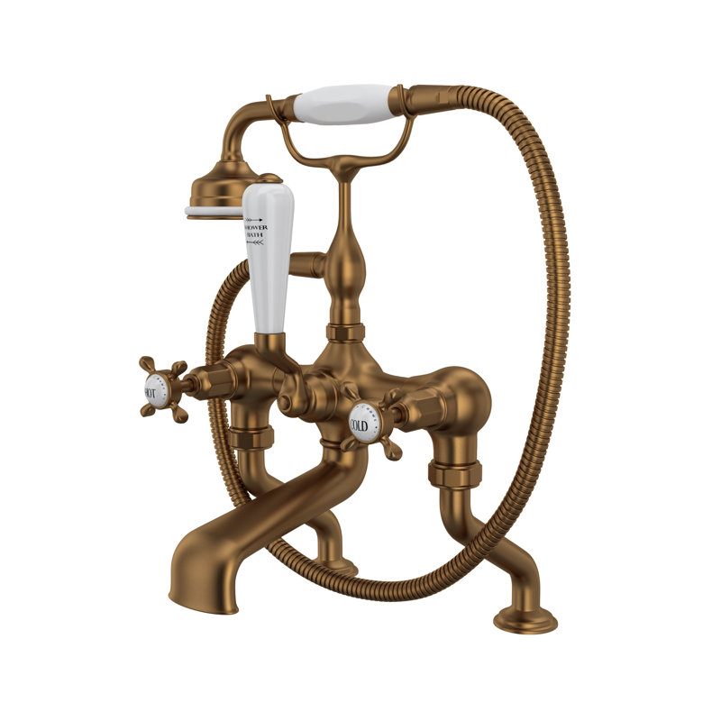 Edwardian™ Exposed Triple Handle Deck Mounted Clawfoot Tub Faucet, English Bronze