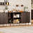 55" Mid-Century Modern Sideboard With Tambour Sliding Doors, Oval Coffee Bar Cabinet With Adjustable Shelf-947447191-947447197