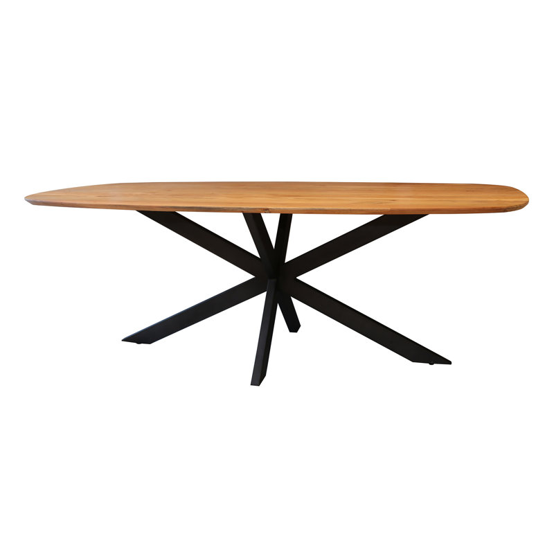 Chouhan Acacia Solid Wood Top Metal Base Dining Table, 77cm H x 215cm L x 105cm W