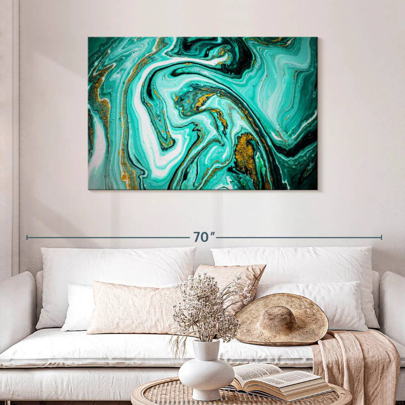 Avery Teal Marble Abstract, 30" H x 45" W