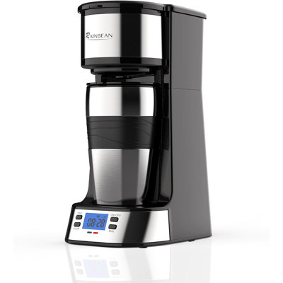 Cafetière à portion unique RAINBEAN, programmable, démarrage / arrêt automatique avec minuterie, 14 oz, infusion rapide 700 W, noir