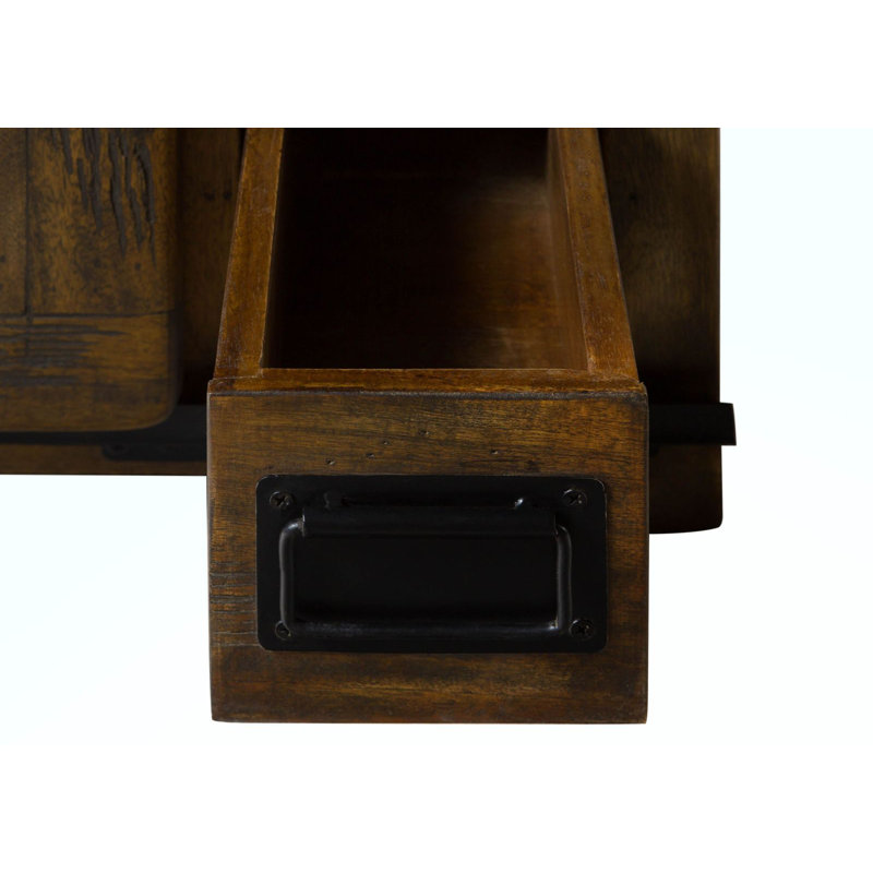 Railway 50cm W Solid Wood Bedside Table, Brown, white and pink