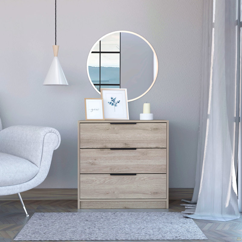 Commode 3 tiroirs, plateau supérieur - gris clair
