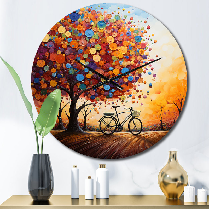 Vélo tourbillon pointillisme - horloge murale, Petit
