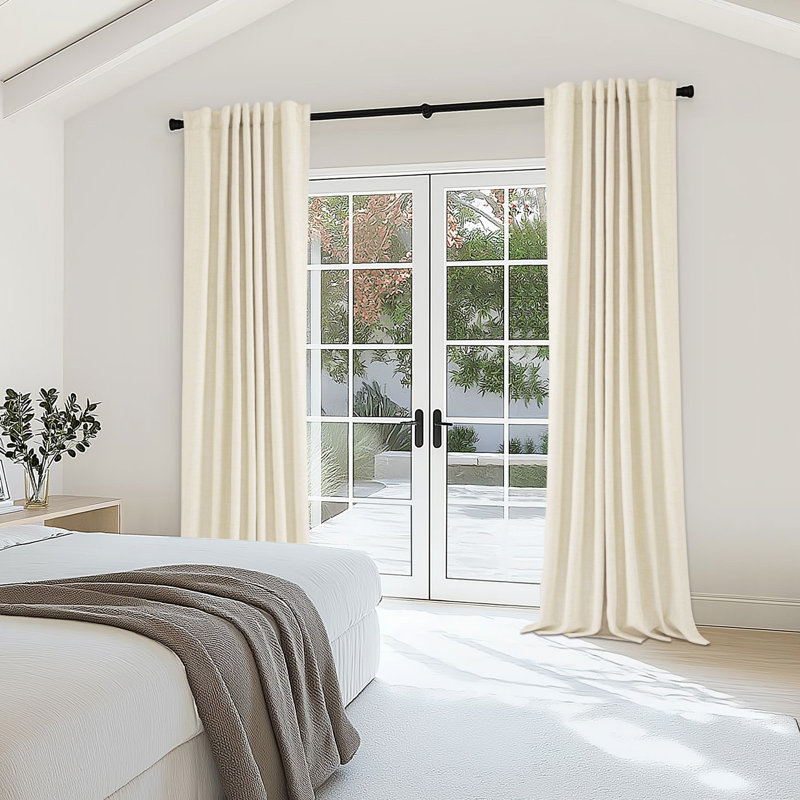 Cadnite 50" W Thermal 100% Blackout Linen Textured Curtain  2 Panels Set, 50" W x 120" L, New Cream