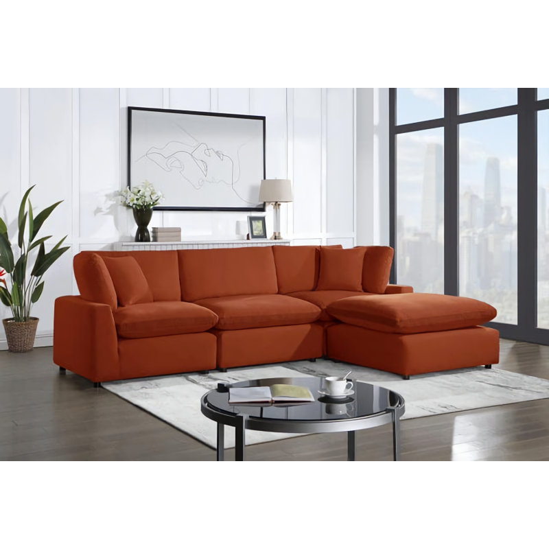 Asiri Upholstered L-Shaped Sectional, Latte Velvet, Right Hand Facing