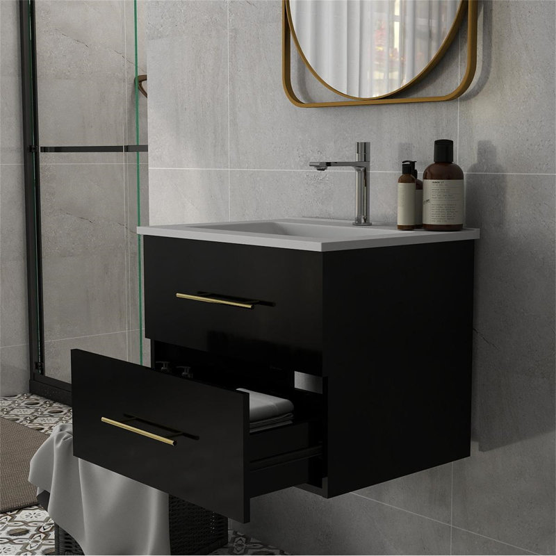 Ensemble de meuble-lavabo mural 24 po avec lavabo, Noir