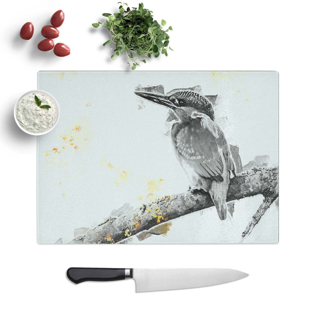 Glass Kingfisher Bird On A Branch in Abstract Chopping Board