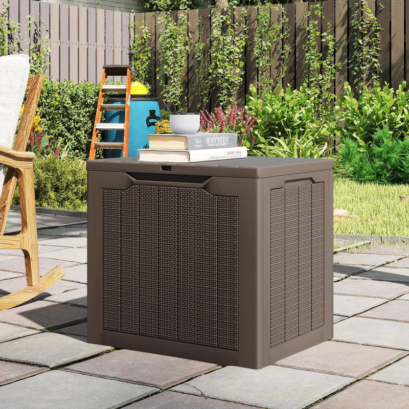 Outdoor Storage Box, Resin Bench with Lockable Lid, 30-Gallon, 1-Unit, (Brown), Brown