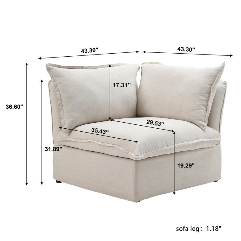 Fairford Upholstered Linen Velvet Slipcovered Corner Chair, Beige Linen Blend