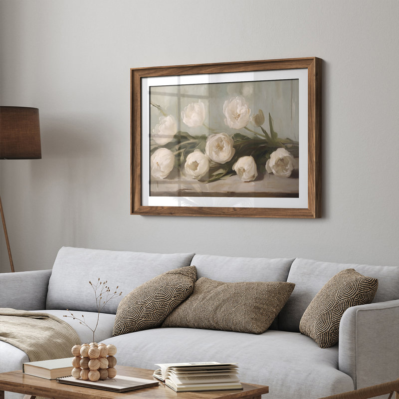 Art mural vintage rétro encadré pour chambre à coucher - 26 po x 36 po brun avec mat blanc
