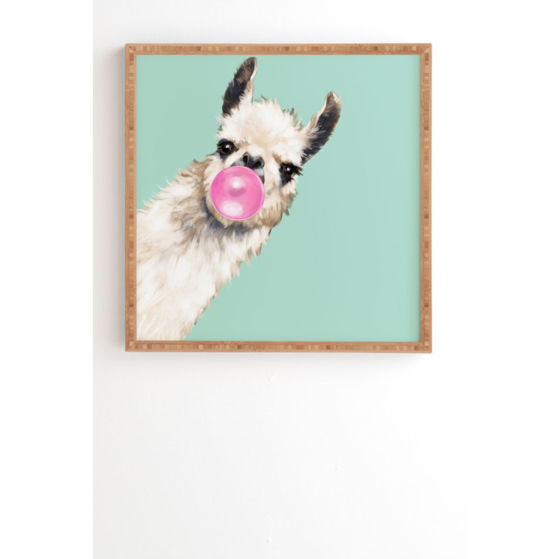 «Bubble Gum Snea Llama Green» par Big Nose Works - impression, Armature en bambou, H 12 po x l 12 po x P 2 po, Pas de tapis