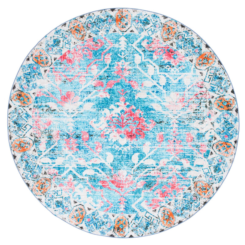 Tapis bleu clair / rose Dall, Rond 6 pi 7 po