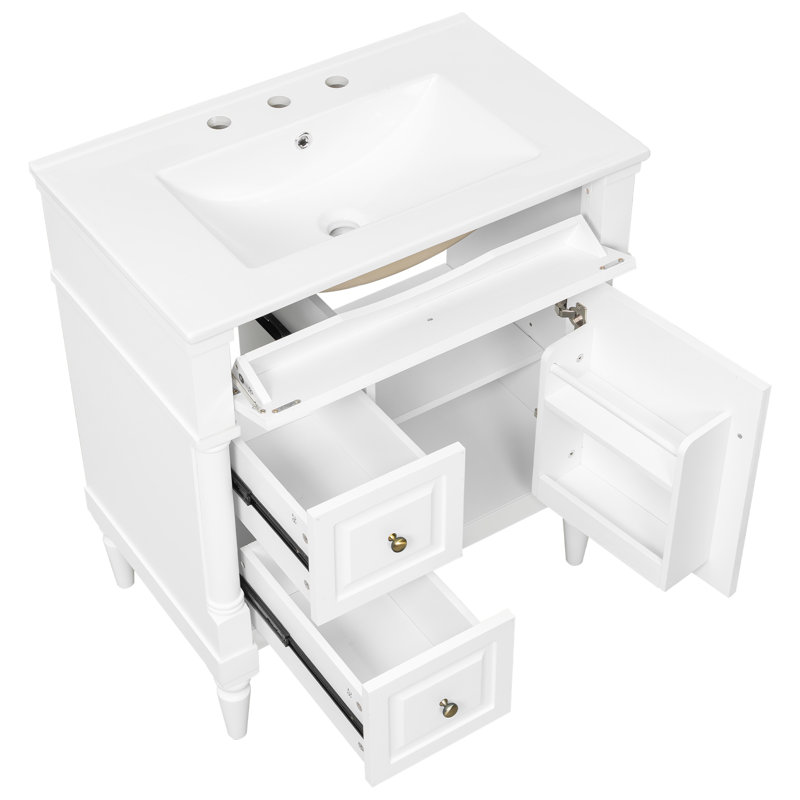 Meuble-lavabo de salle de bain avec lavabo, White/Gold