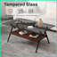 Table basse rectangulaire en verre trempé gris avec tablette en bois aggloméré brun pour le salon - Facile à nettoyer et amp; Stable-121049101-121049104