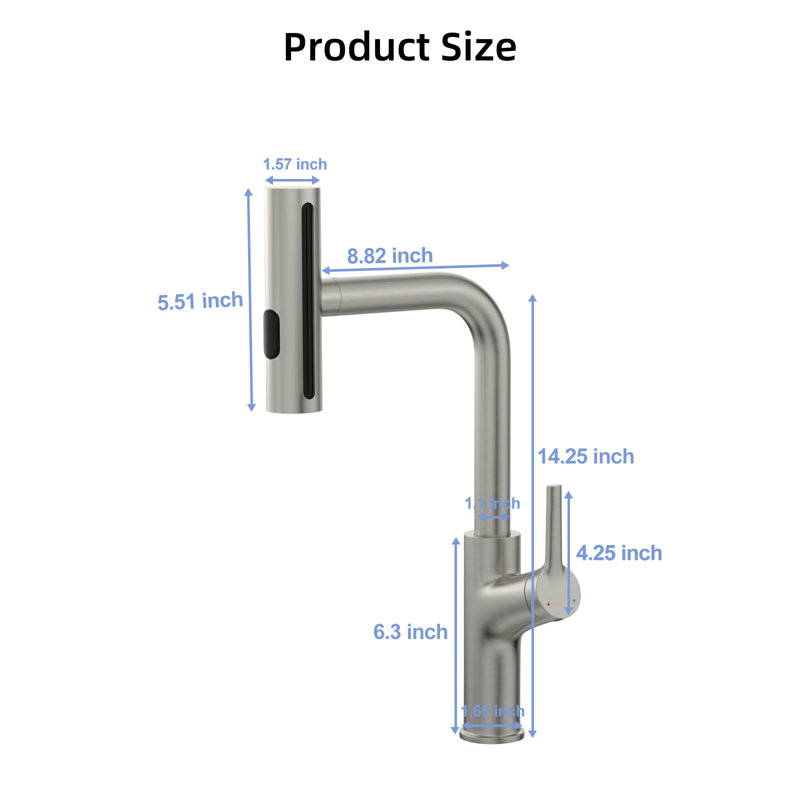 Pull Down Kitchen Sink Faucet With 4 Spray Patterns, Brushed Nickel