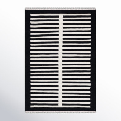 Delia Ivory Black Flatweave Striped Rug