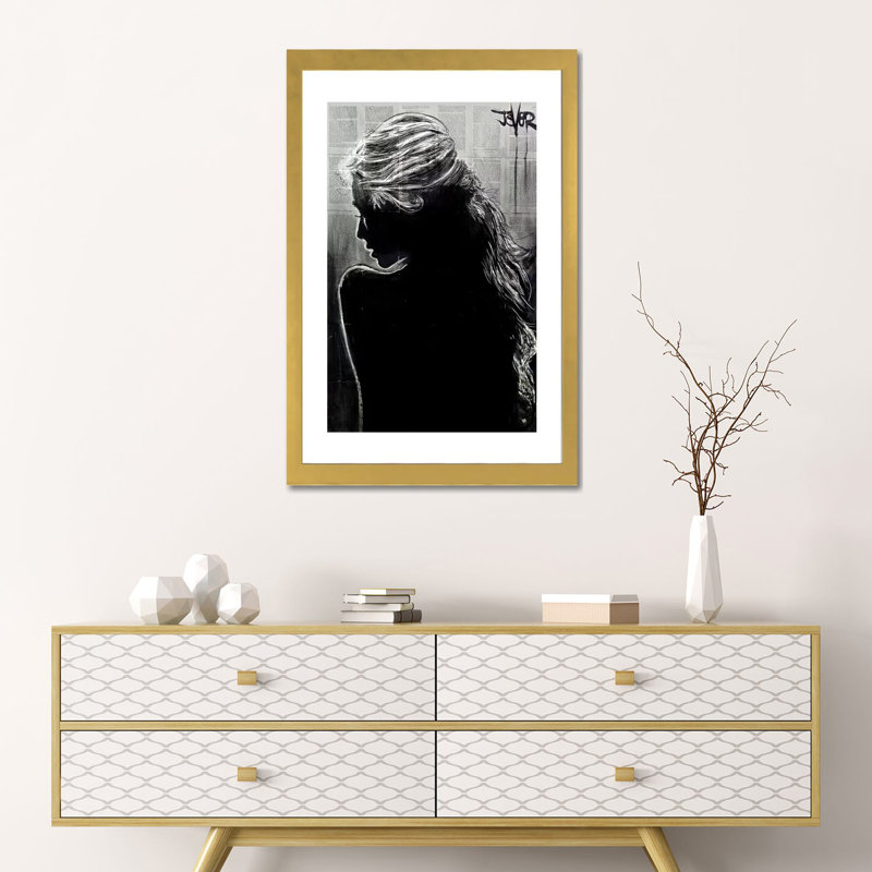 Shy Harmonic par Loui Jover - impression d'art graphique, H 24 po x l 16 po x P 1 po, Papier encadré doré, Blanc
