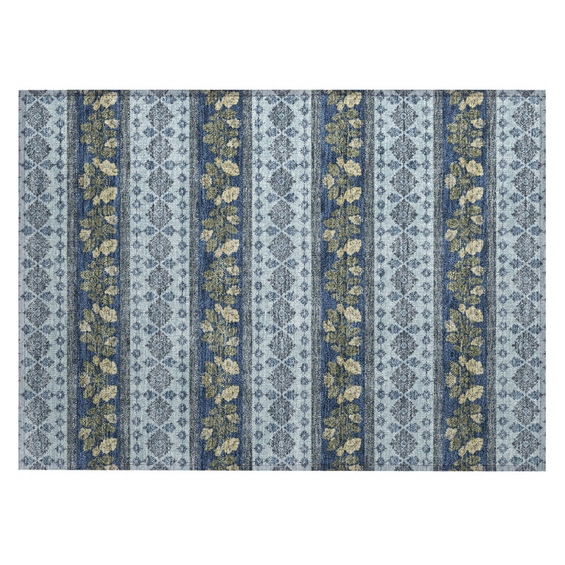Machine Washable Indoor/Outdoor Chantille ACN2465 Stripes Rug, 1'8" x 2'6", Navy