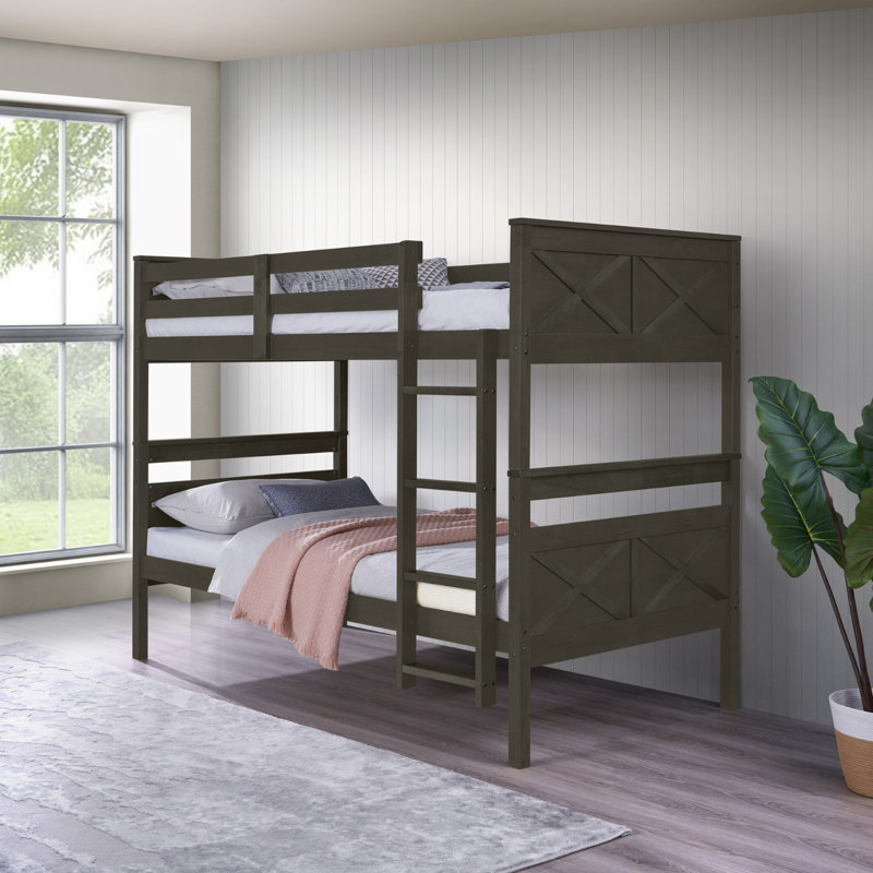 Lit superposé simple en bois massif Jazzae, Gris foncé