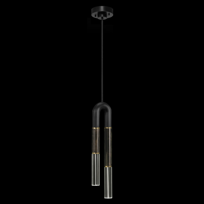Luminaire suspendu rond 7 po Antonia, Noir / laiton / gris anthracite