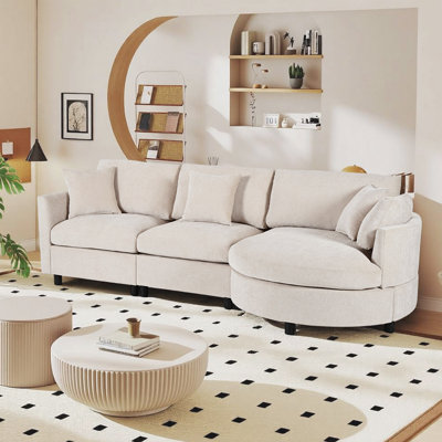 Canapé modulaire en chenille 3 pièces 105 po avec méridienne incurvée et 3 coussins décoratifs 105 po