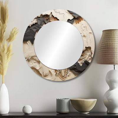 Beige And Brown African River Collage - Abstract Shapes Unique Mirror, Beige Large Round Wall Mirror, Printed Metal Art