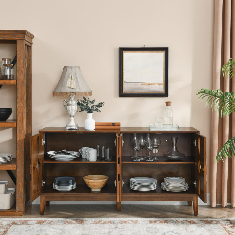 Buffet 60,5 "Mid Century Modern Buffet avec rangement, meuble télé, armoire de rangement avec 4 portes et tablettes réglables pour la cuisine, la salle à manger, le vestibule, le noyer
